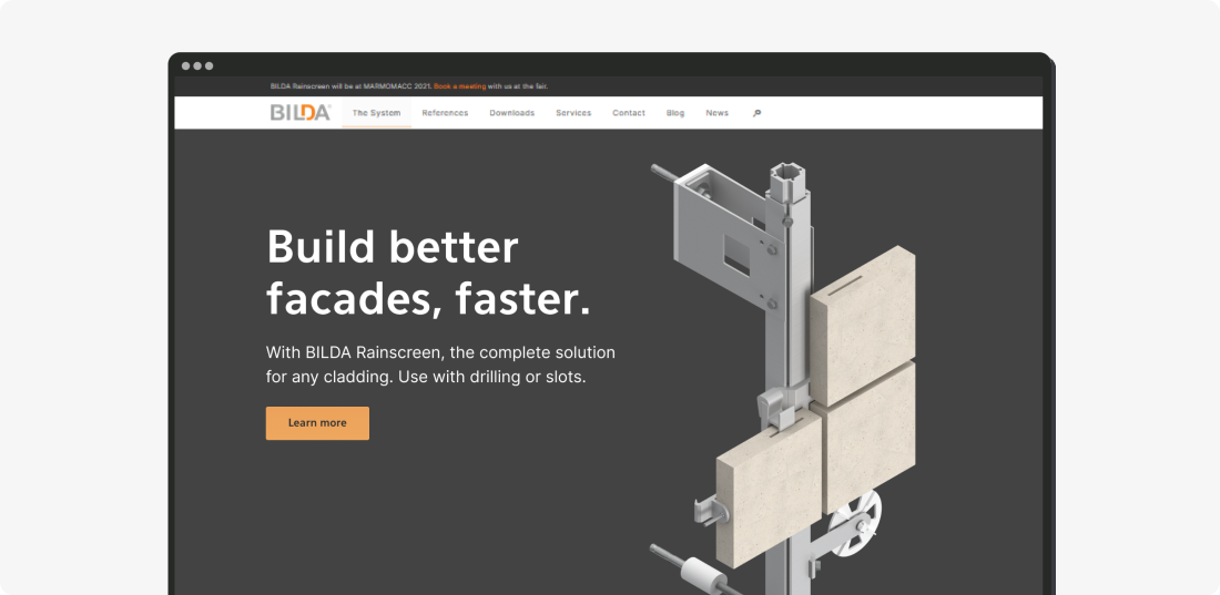 Hero section of homepage