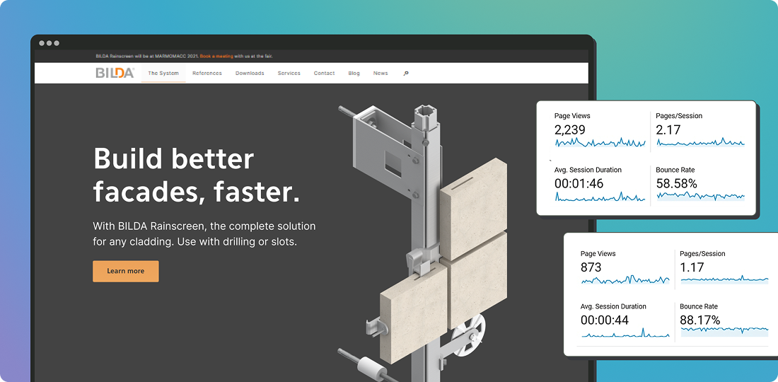 Lower bounce rate by 30% for BILDA Rainscreen System